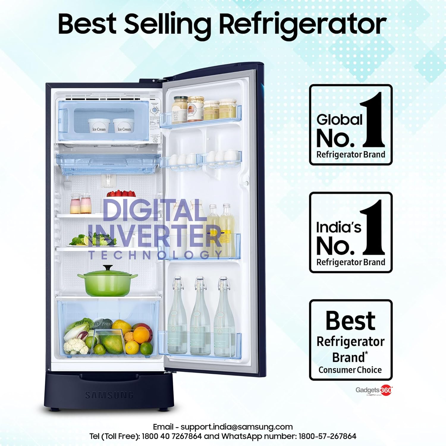 81Wt5wsIeTL._SL1500_ Samsung 183 L, 5 Star, Digital Inverter, Direct-Cool Single Door Refrigerator (RR20D2825HV/NL, Himalaya Poppy Blue, Base Stand Drawer, 2024 Model) - Image 2